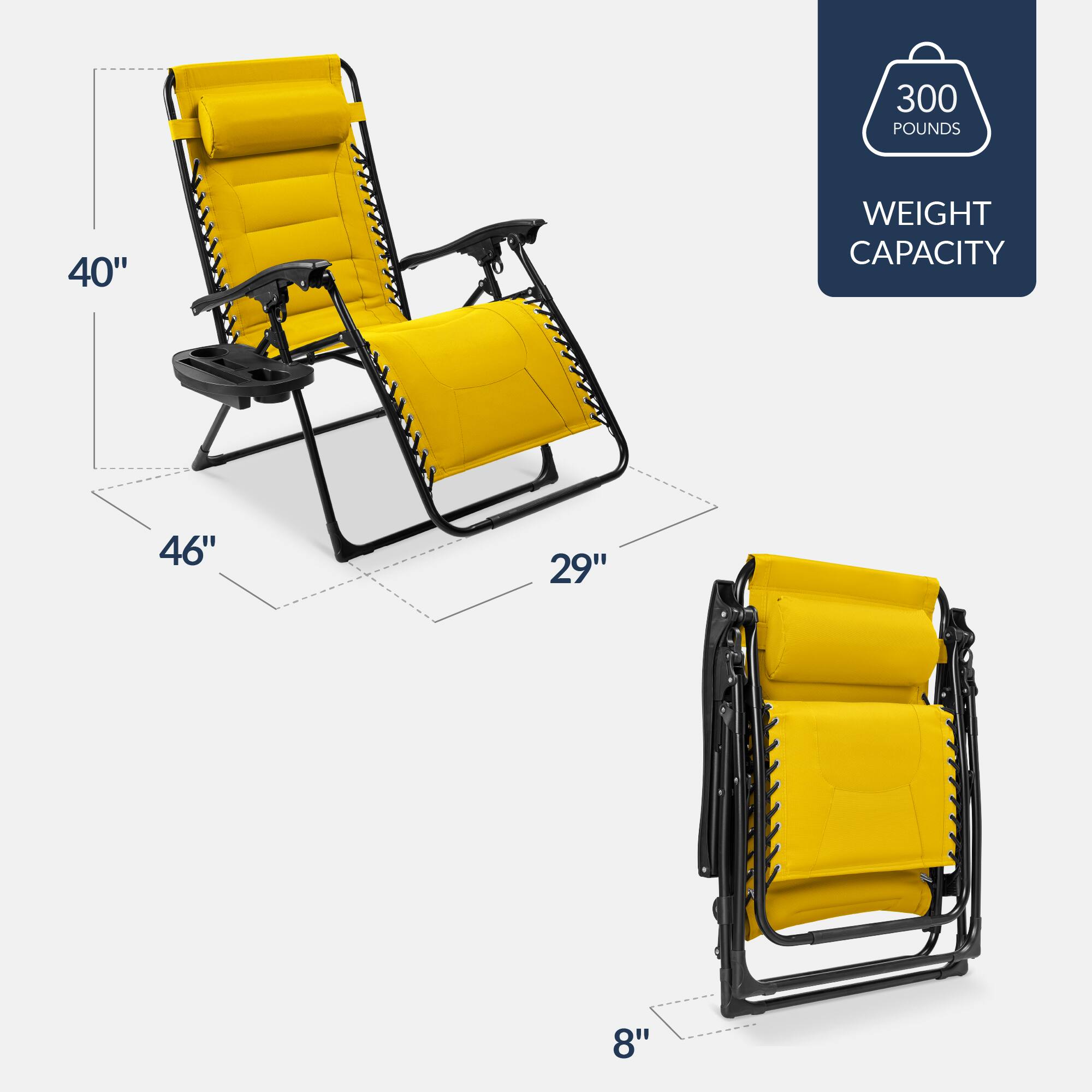 300 POUNDS  
WEIGHT CAPACITY  

40"  
46"  
29"  
8"