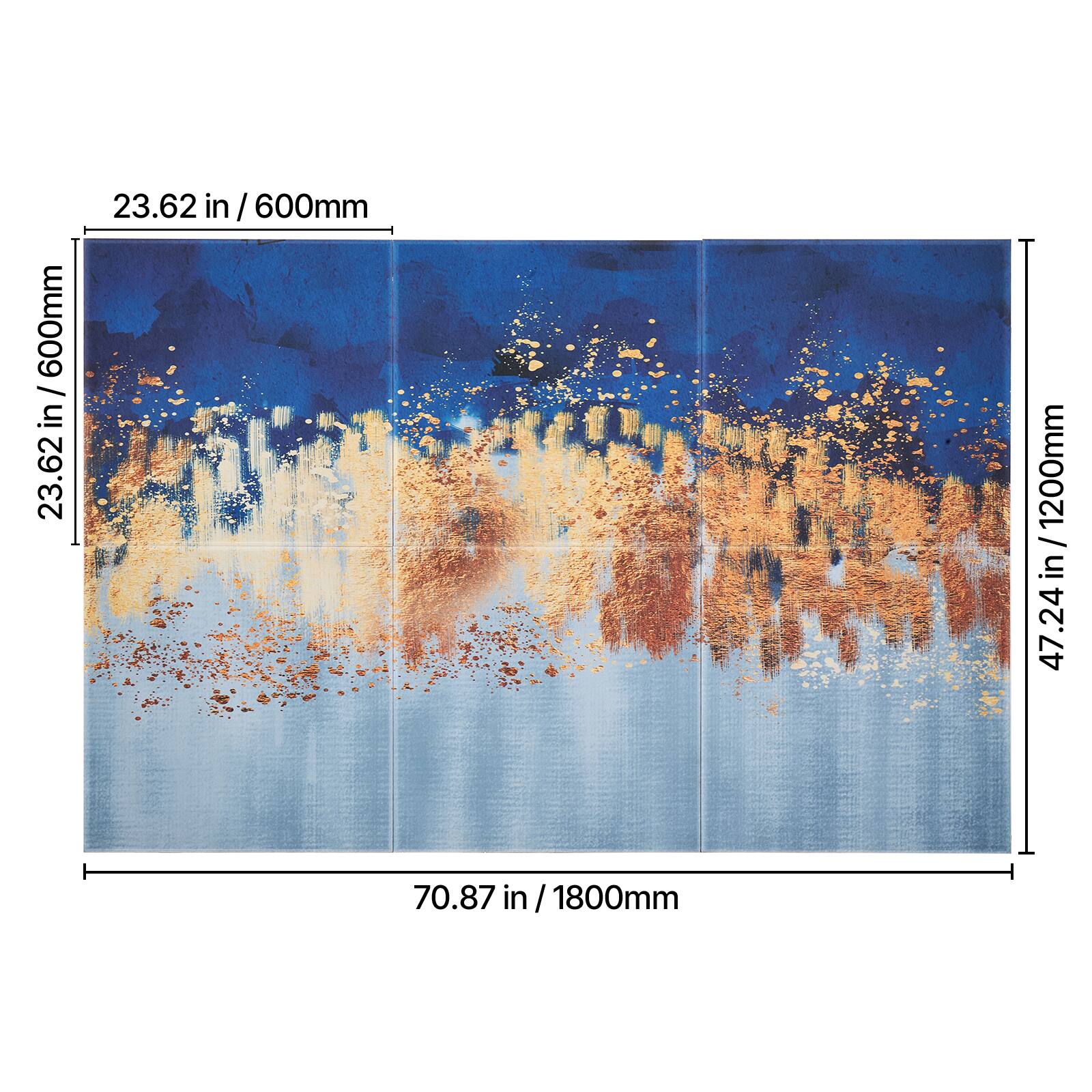 23.62 in / 600mm  
23.62 in / 600mm  
24 in / 1200mm  
47.24 in / 1800mm  
70.87 in / 1800mm