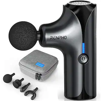 Renpho - Pocket-Sized Deep Tissue Mini Massager Gun with 4 Massage Head & Carry Case - Black