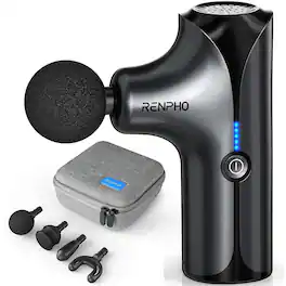 Renpho - Pocket-Sized Deep Tissue Mini Massager Gun with 4 Massage Head & Carry Case - Black