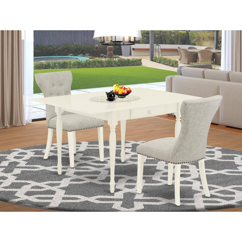 Angle. East West Furniture - Dining Room Set Linen White - Brown.