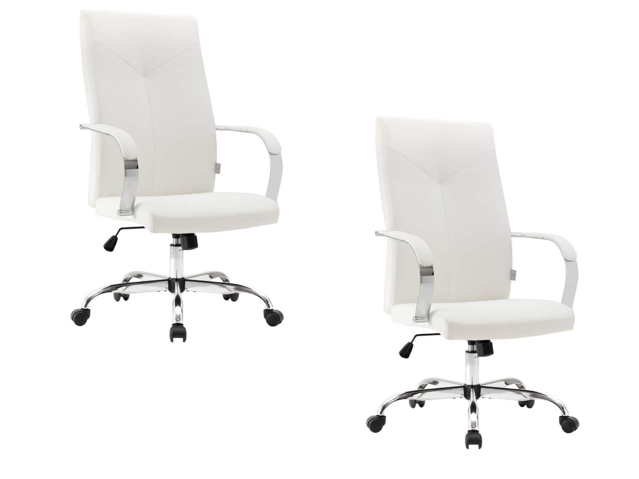 LeisureMod - Set of 2 Sonora Ergonomic High-Back Leather Office Desk Chair with Swivel and Tilt for Conference Room or Home Office - White