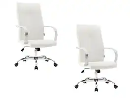 LeisureMod - Set of 2 Sonora Ergonomic High-Back Leather Office Desk Chair with Swivel and Tilt for Conference Room or Home Office - White