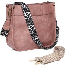 Live At Space - Vegan Leather Crossbody Bags For Women Purse With Guitar Strap Zipped Pockets Handbag Shoulder Bag ❤️【2-Pack Adjustable - Pink(including Two Straps)