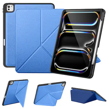 Front. DTTO - Case for iPad Pro 13 Inch Case (M5/M4) 2025/2024, Origami Case with Multi fold, Pencil Holder, Support Auto Wake/Sleep - Blue.
