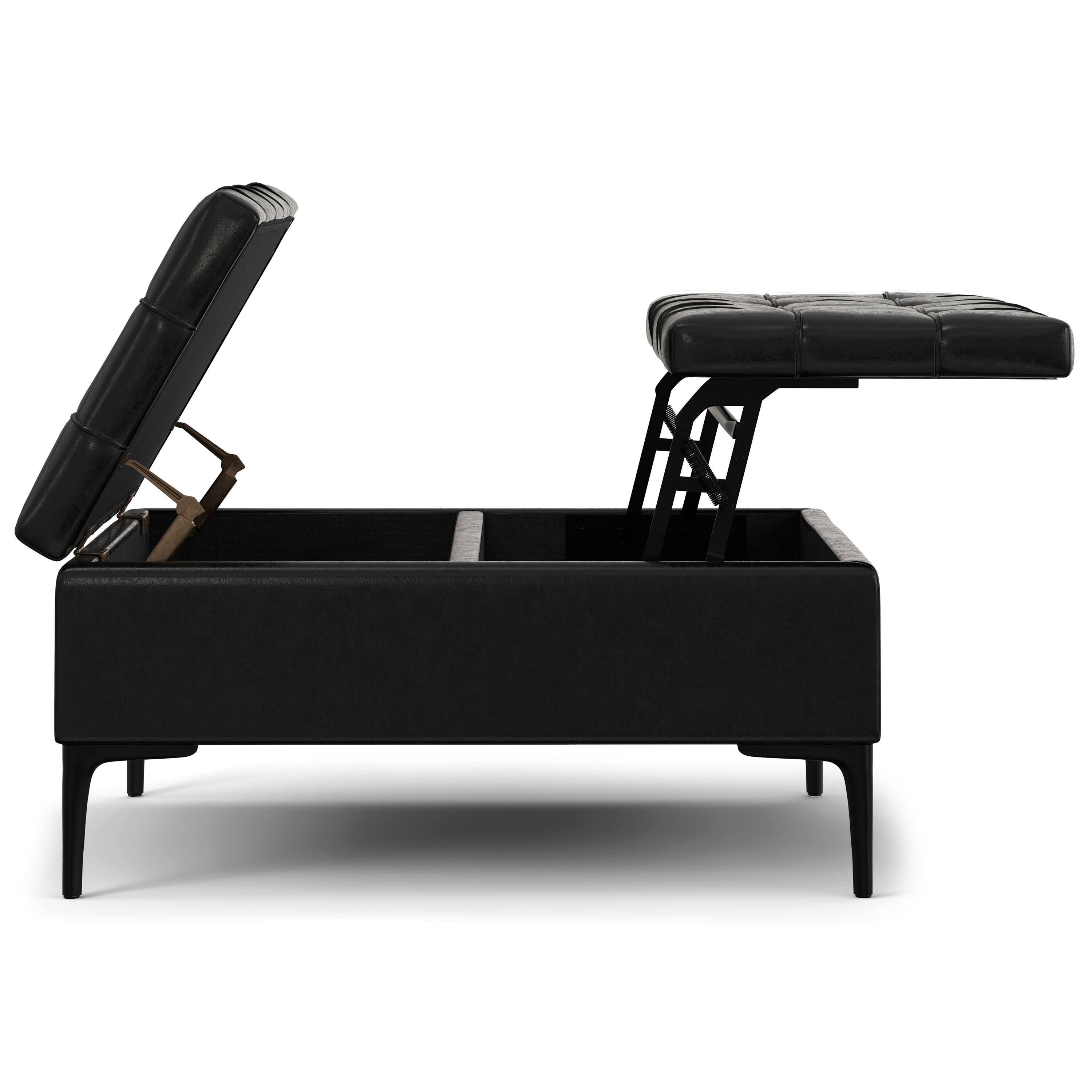 Alt View 2. Simpli Home - Laura 36 inch Transitional Square Mid Century Lift Top Storage Ottoman in Midnight Black Vegan Faux Leather, Assembled - Midnight Black.
