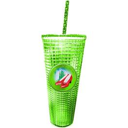 Spoontiques - Wizard of Oz Ruby Slippers Diamond Tumbler Textured Double Wall Insulated Cup with Straw 20 ounce - Green