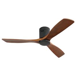 LUCKY ONE - 52" Wood Ceiling Fan No Light Remote 3 Solid Wood Blades DC Motor - Black