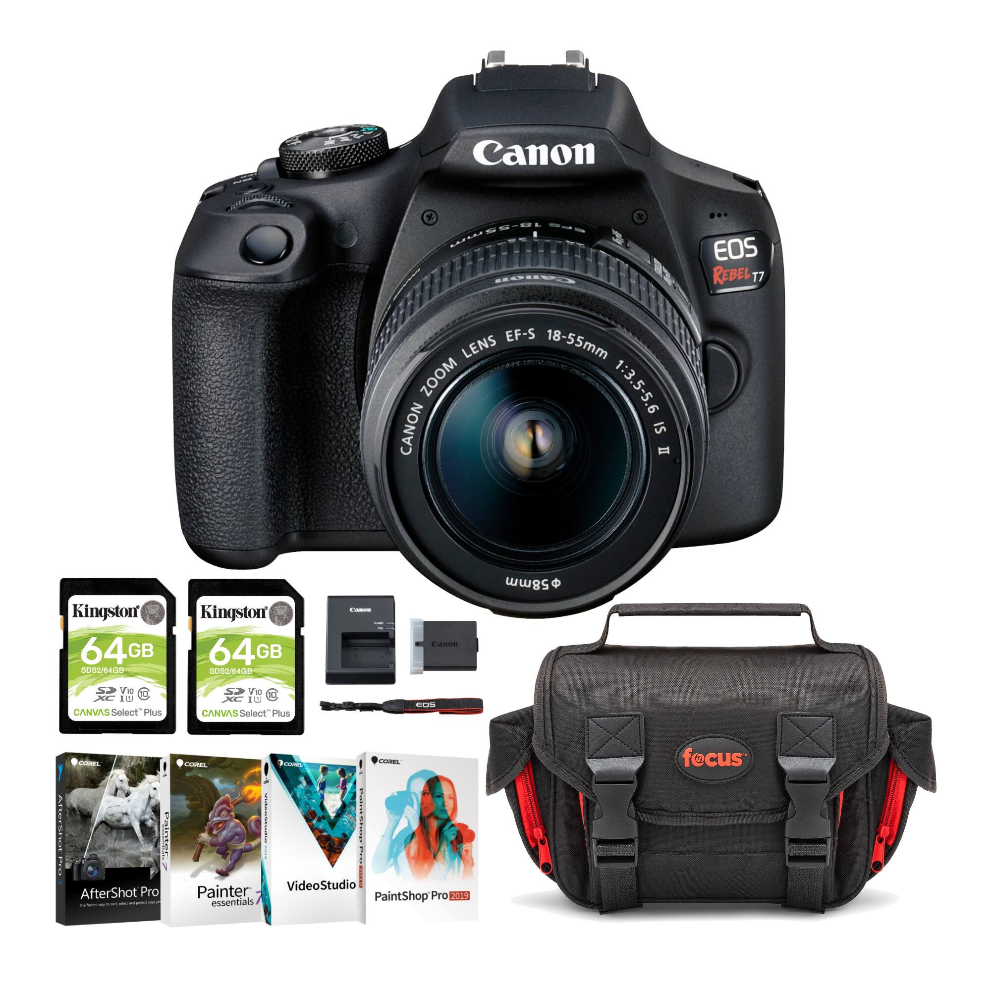 Canon - USA EOS Rebel T7 with EF-S 18-55mm IS II Lens Kit and 128GB Card SD Bundle