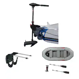 Intex - 12 Volt 8 Speed Trolling Motor, Mount Kit and Mariner 4-Person Boat Set - Multicolor