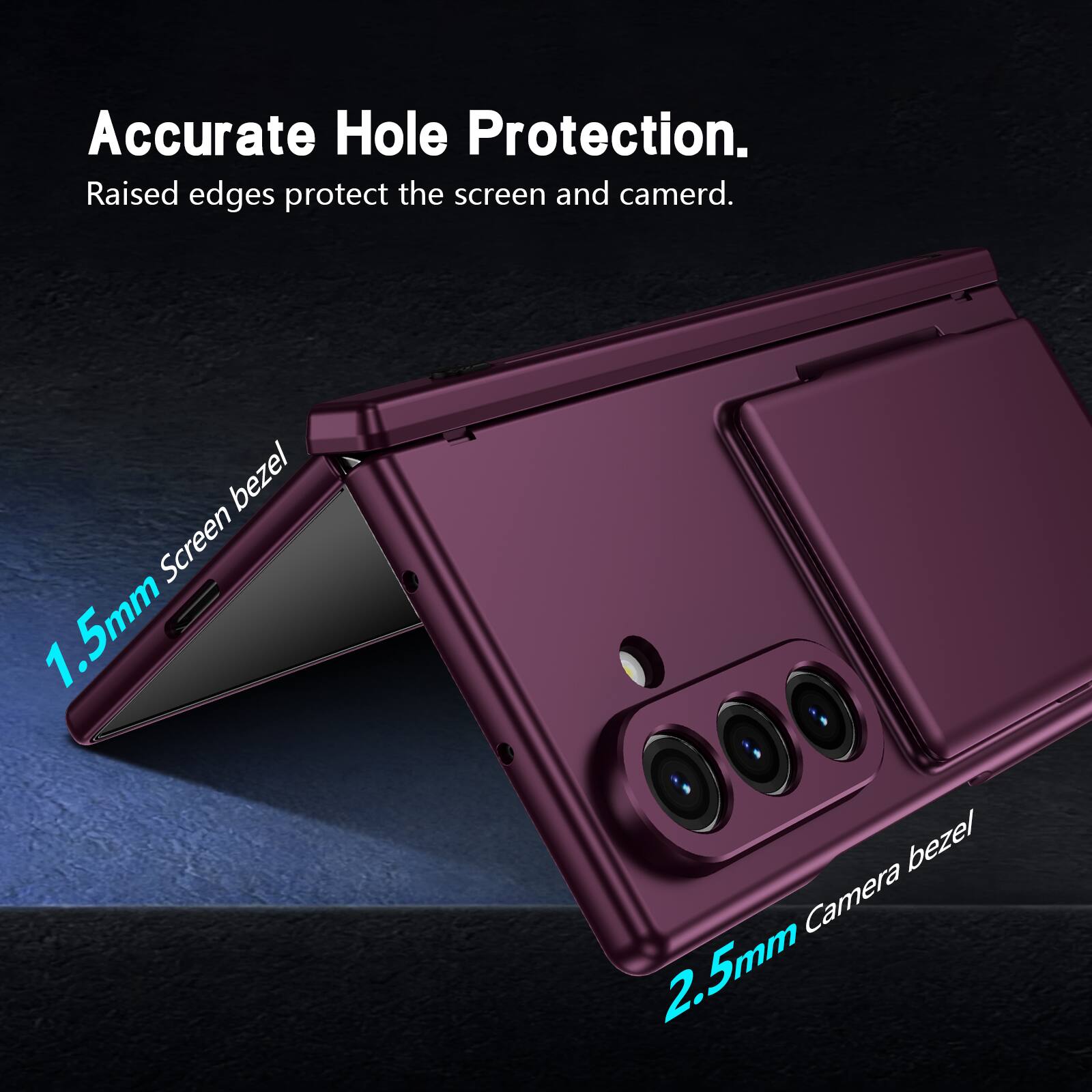 Accurate Hole Protection. Raised edges protect the screen and camera.  
Screen bezel 1.5mm  
Camera bezel 2.5mm