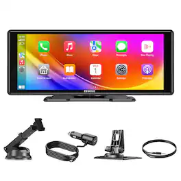ESSGOO - 10.26″ IPS Touchscreen with Apple CarPlay, Android Auto, Bluetooth 5.3 & Backup Camera Portable Car Stereo