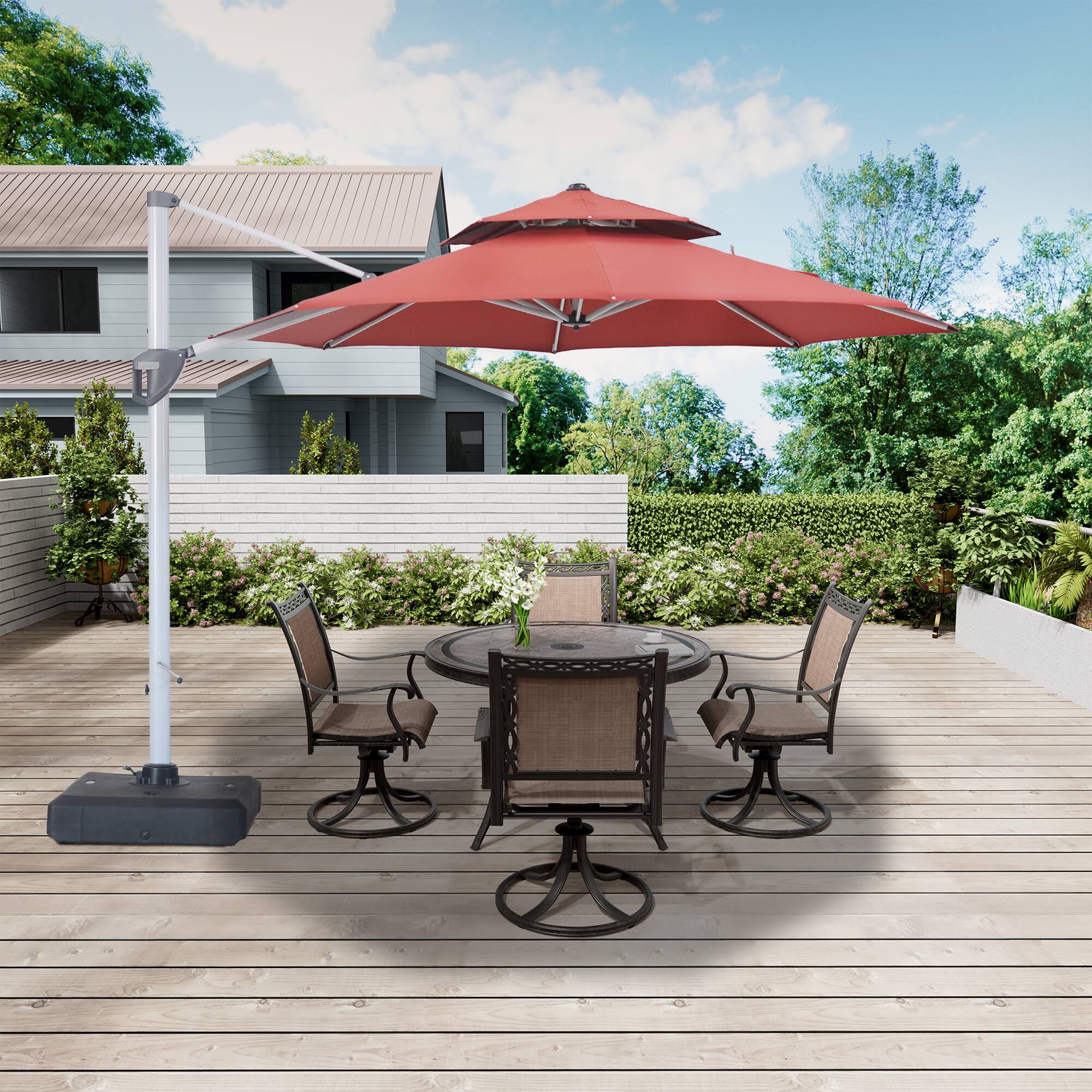 Alt View 4. Mondawe - 11 ft. Octagon Cantilever Patio Umbrella Aluminum 360°with Umbrella Cover - Red.