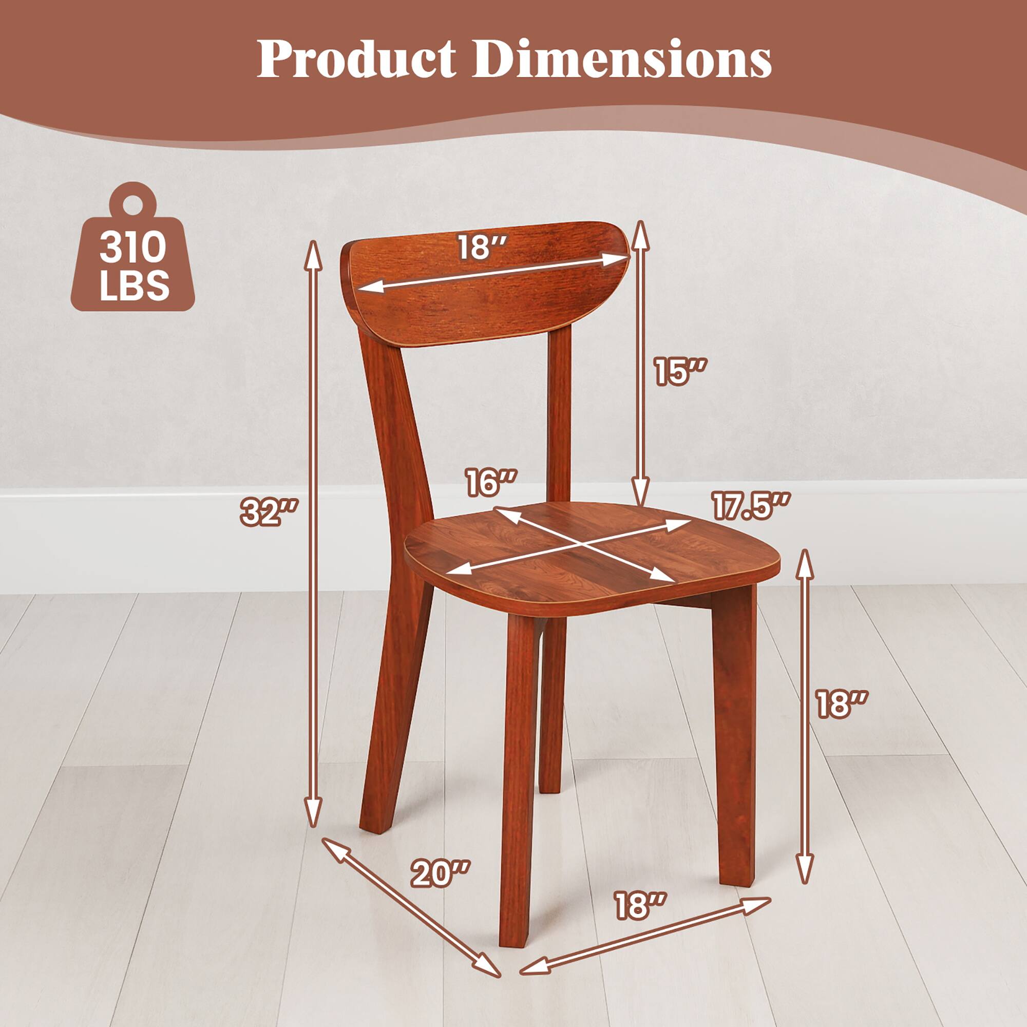Product Dimensions

310 LBS

- Seat Height: 18"
- Seat Depth: 18"
- Seat Width: 18"
- Back Height: 15"
- Back Width: 18"
- Overall Height: 32"
- Overall Width: 20"
- Overall Depth: 17.5"