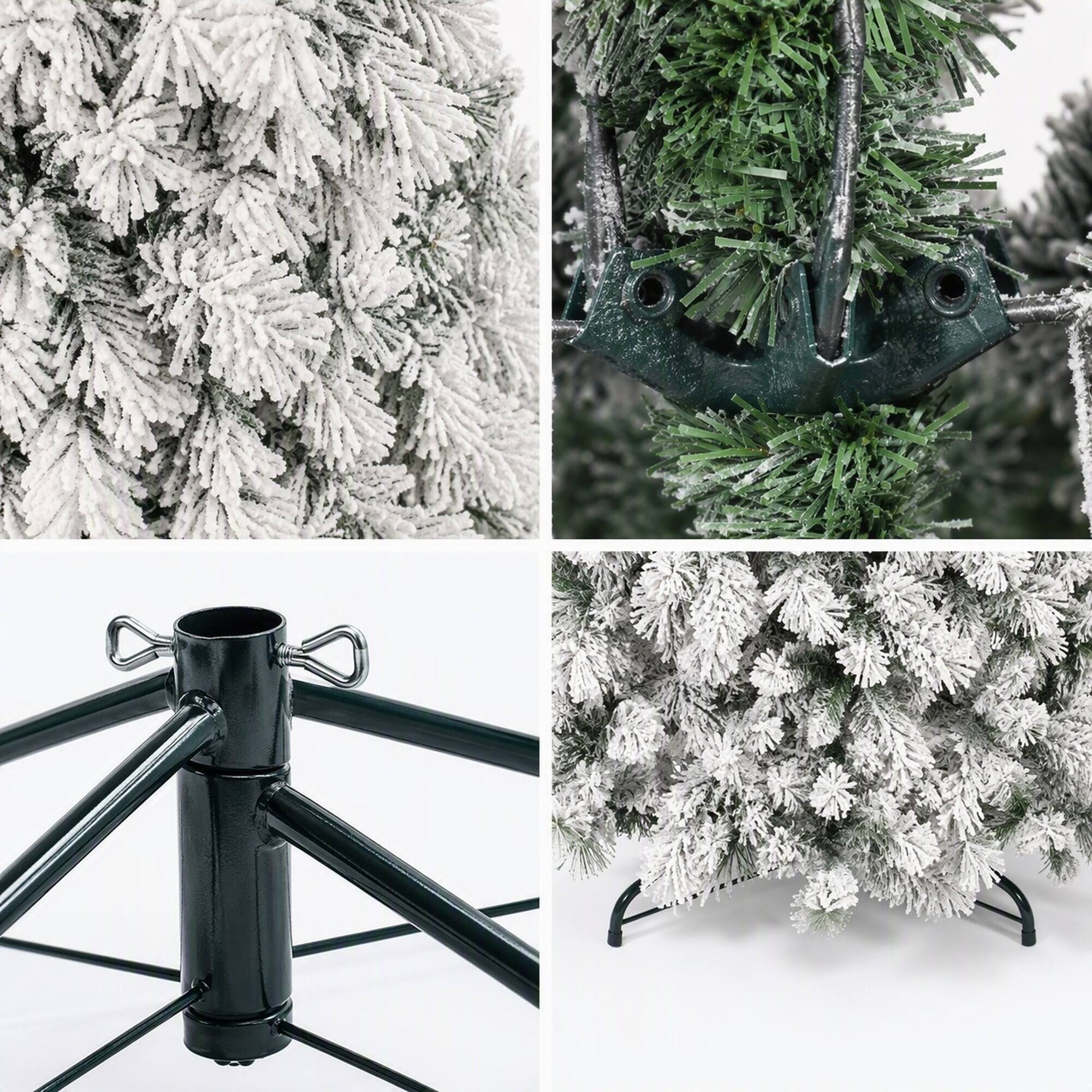 Left. RYHNUYNE - 5FT Flocked Christmas Tree, 518 Snowy PVC Hard Needle Branches Hinged Design Easy Setup Stable Metal Stand - Green,White.