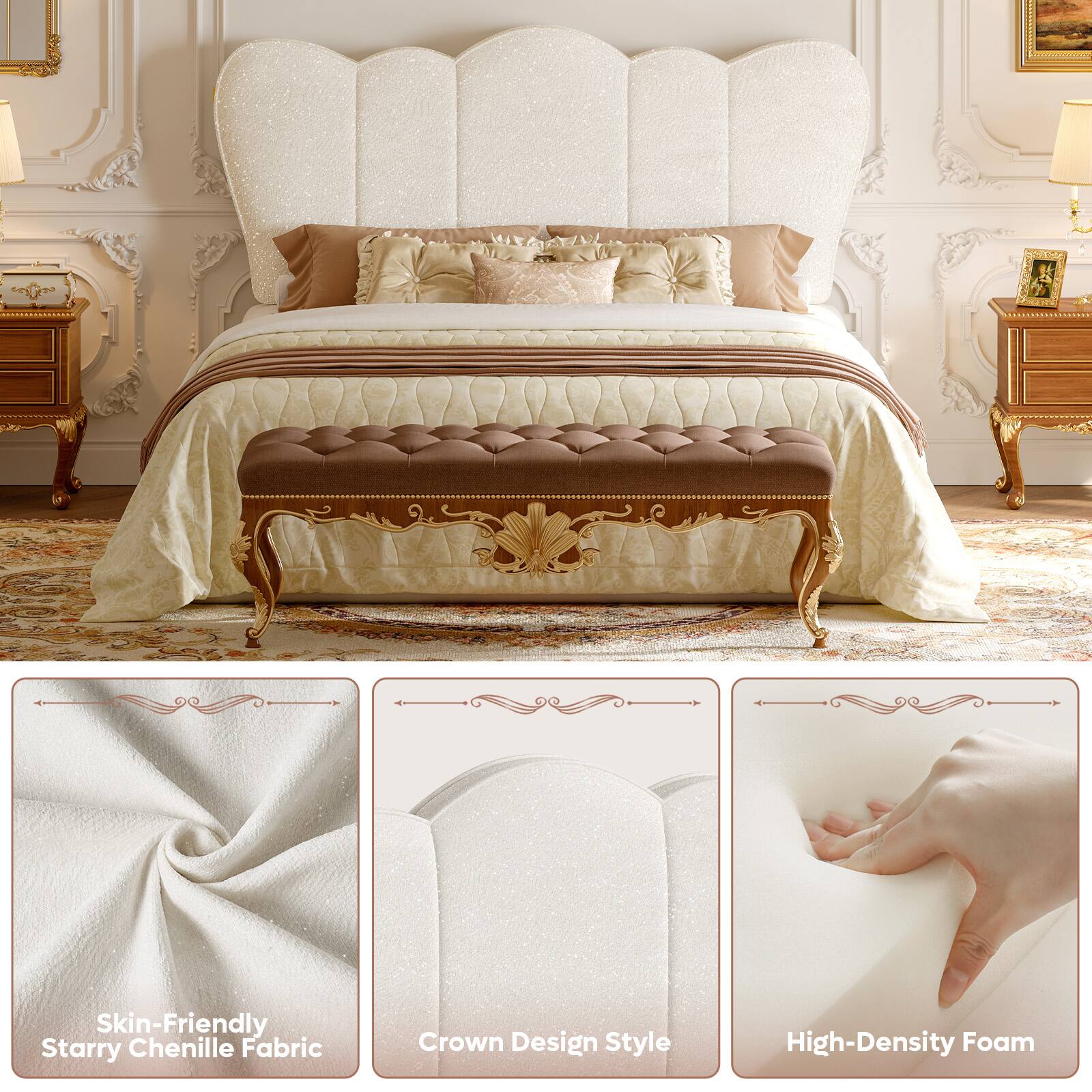 Skin-Friendly Starry Chenille Fabric  
Crown Design Style  
High-Density Foam