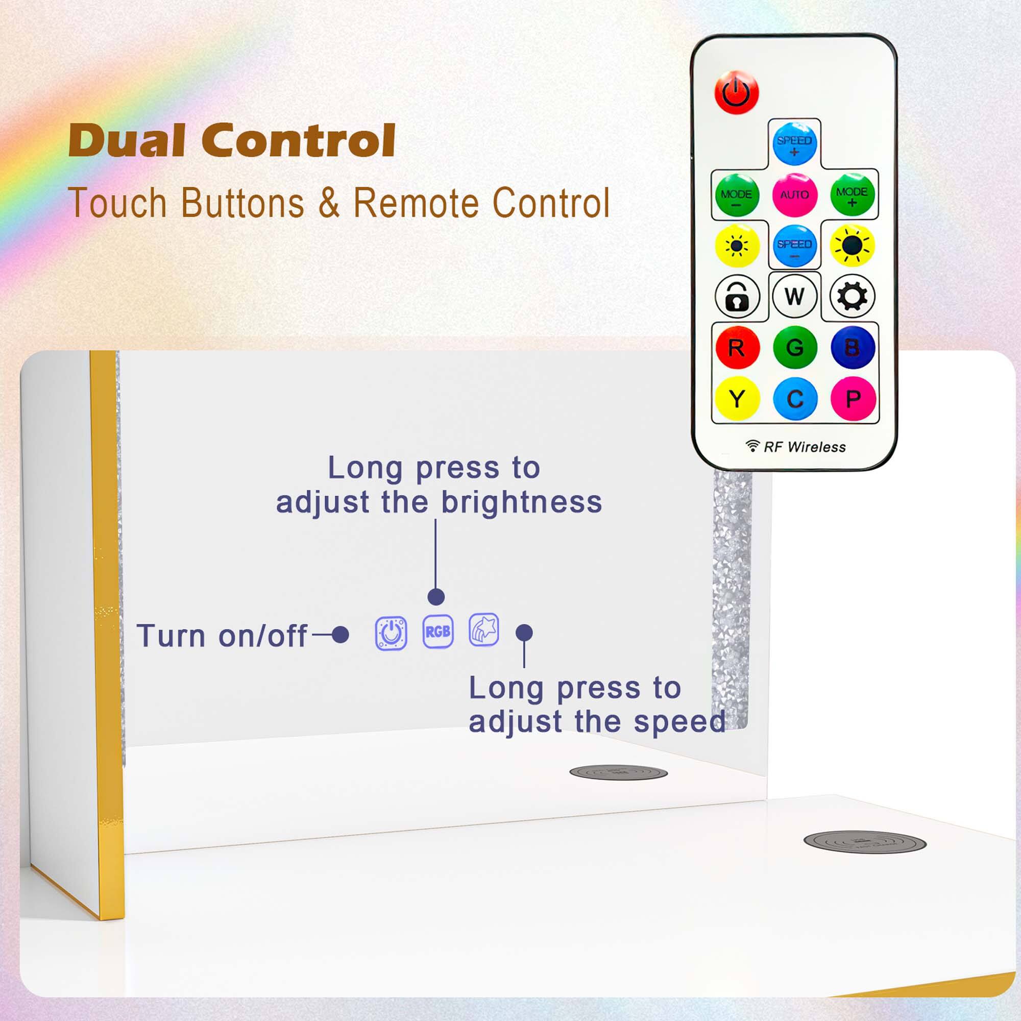 Dual Control Touch Buttons & Remote Control

- MODE
- SPEED
- AUTO
- STD
- 6
- W
- R
- G
- B
- Y
- C
- P

Long press to adjust the brightness

RF Wireless

Turn on/off RGB

Long press to adjust the speed