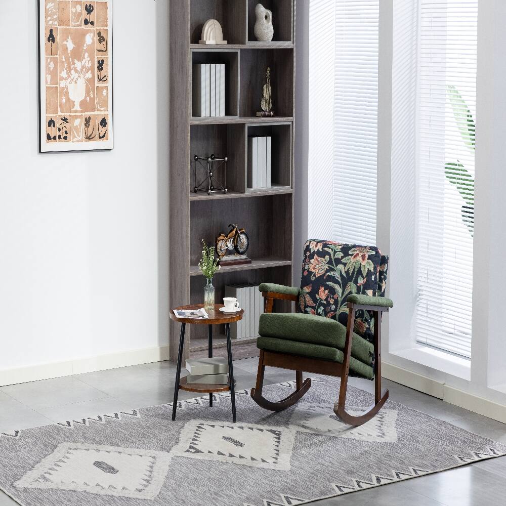 Alt View 2. Loheer - Loheer Mid Century Modern Accent Chair Solid Wood Rocking Chair Green - Green.