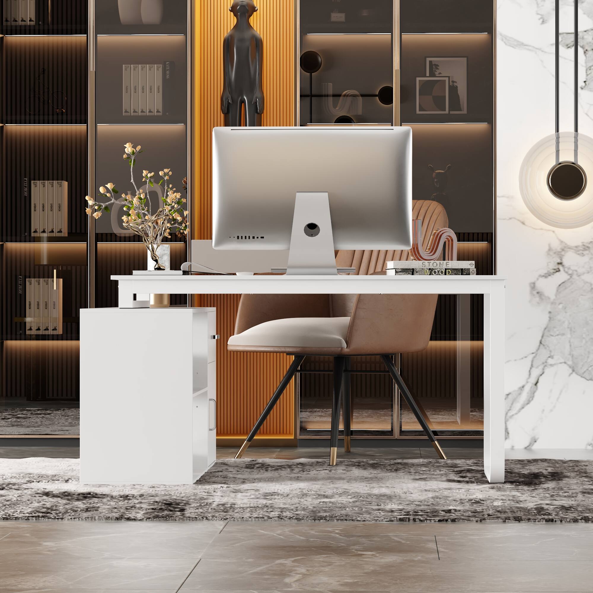 Alt View 4. FUFU & GAGA - FUFU&GAGA Modern L - Shaped Office Desk with Storage - Sleek Workstation for Home & Office - White.