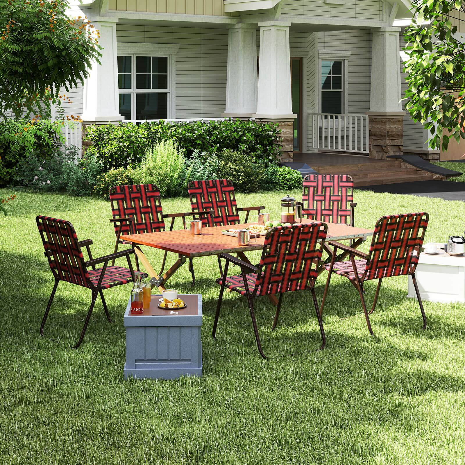 Alt View 1. Costway - Costway Folding Beach Chairs Set of 6 with Armrests for Adults Loads up to 330 LBS - Red.