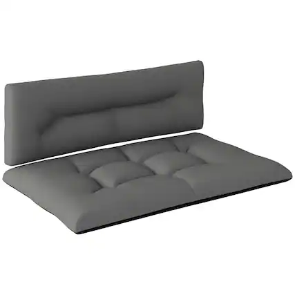 Front. Outsunny - 2 Seater Pallet Cushions Outdoor 3.9" Thick Replacement Cushions - Tufted Design for Garden - Black and Dark Gray.