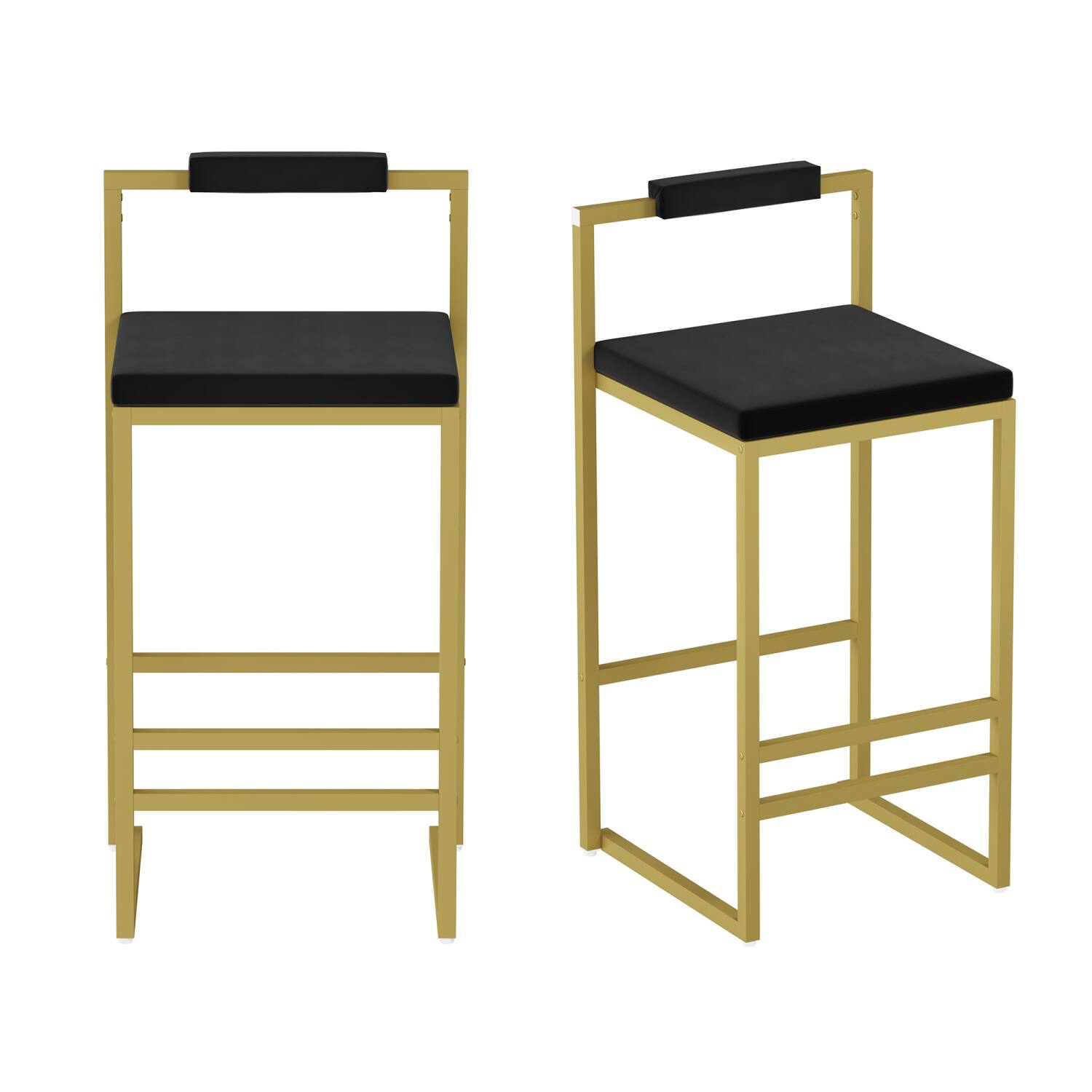 Alt View 7. HTUTWOO - Upholstered Velvet Bar Stools Set of 2, Modern Counter Height Chairs with Creamy White Seat and Gold Metal Legs - Black.