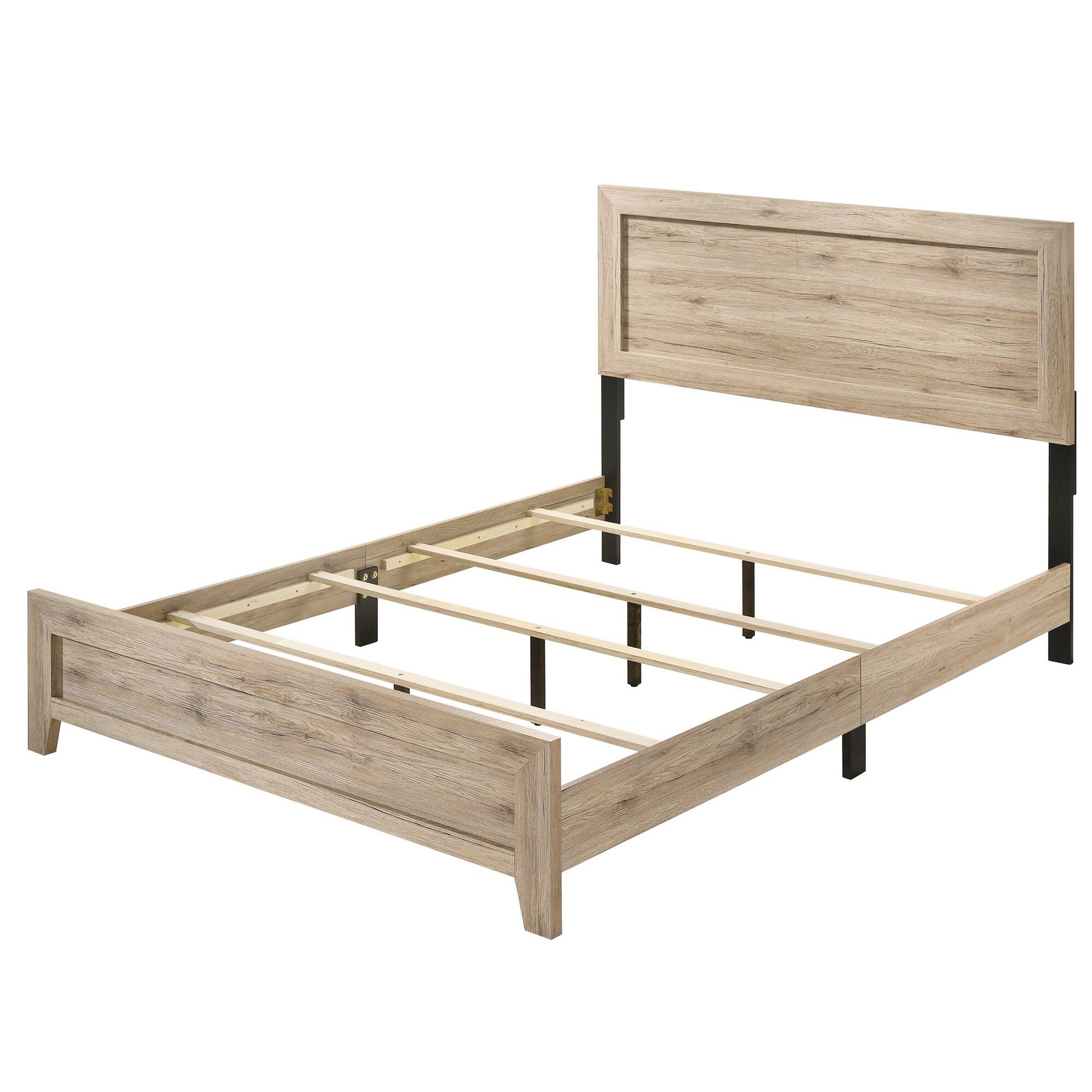 Alt View 1. Manhattan Lane - Wooden Eastern King Bed with Grains and Knots, Natural Brown - Brown.