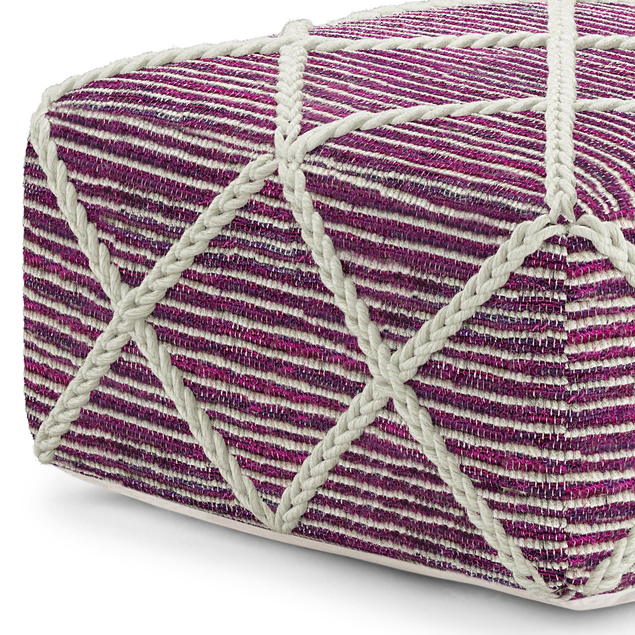 Alt View 12. Simpli Home - Cowan Square Pouf - Magenta and Natural.