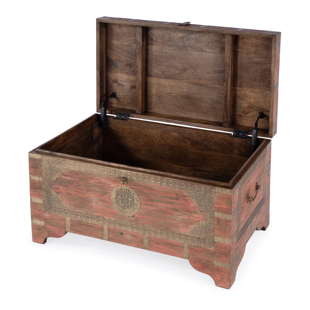 Alt View 2. Butler Specialty - Nador Hand-Painted Brass Inlay Storage Trunk Coffee Table - Pink.