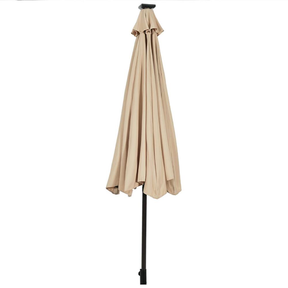 Alt View 2. Pefilos - 10' Solar LED Lighted Patio Market Umbrella Shade Tilt Adjustment Crank-Beige, Patio Offset Umbrella - Beige.