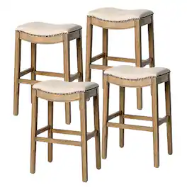 Maven Lane - Adrien Backless Saddle Kitchen Stool, Wood Finish, Set of 4 - Natural