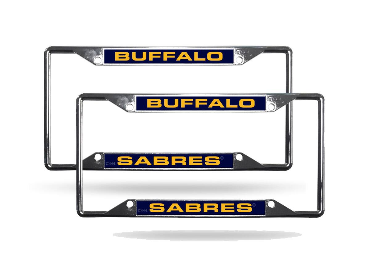 Buffalo Sabres NHL (Set of 2) All Corner EZ View Chrome Metal Laser Cut License Plate Frames