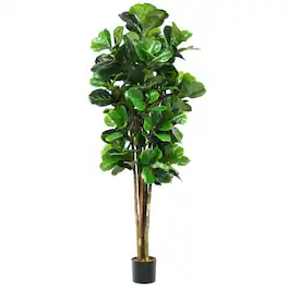 Gymax - 6-Feet Artificial Fiddle Leaf Fig Tree Indoor-Outdoor Home Decorative Planter - Green