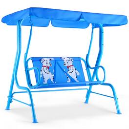 Costway - Kids Patio Swing Chair Children Porch Bench Canopy 2 Person Yard Furniture - Blue