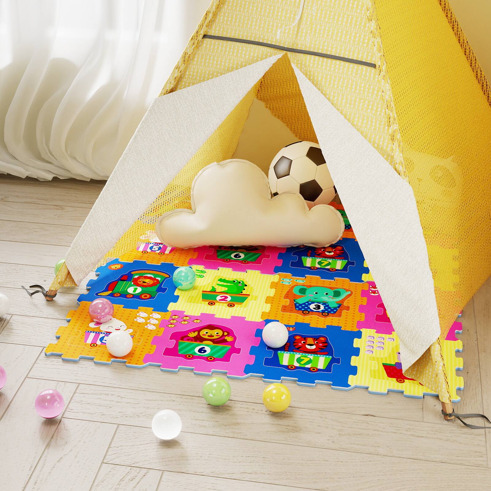 Alt View 4. Gymax - Gymax 8 PCS Kids Play Mat w/Detachable Animal Train Patterns for Aged 10+ Months Old - Multicolor.