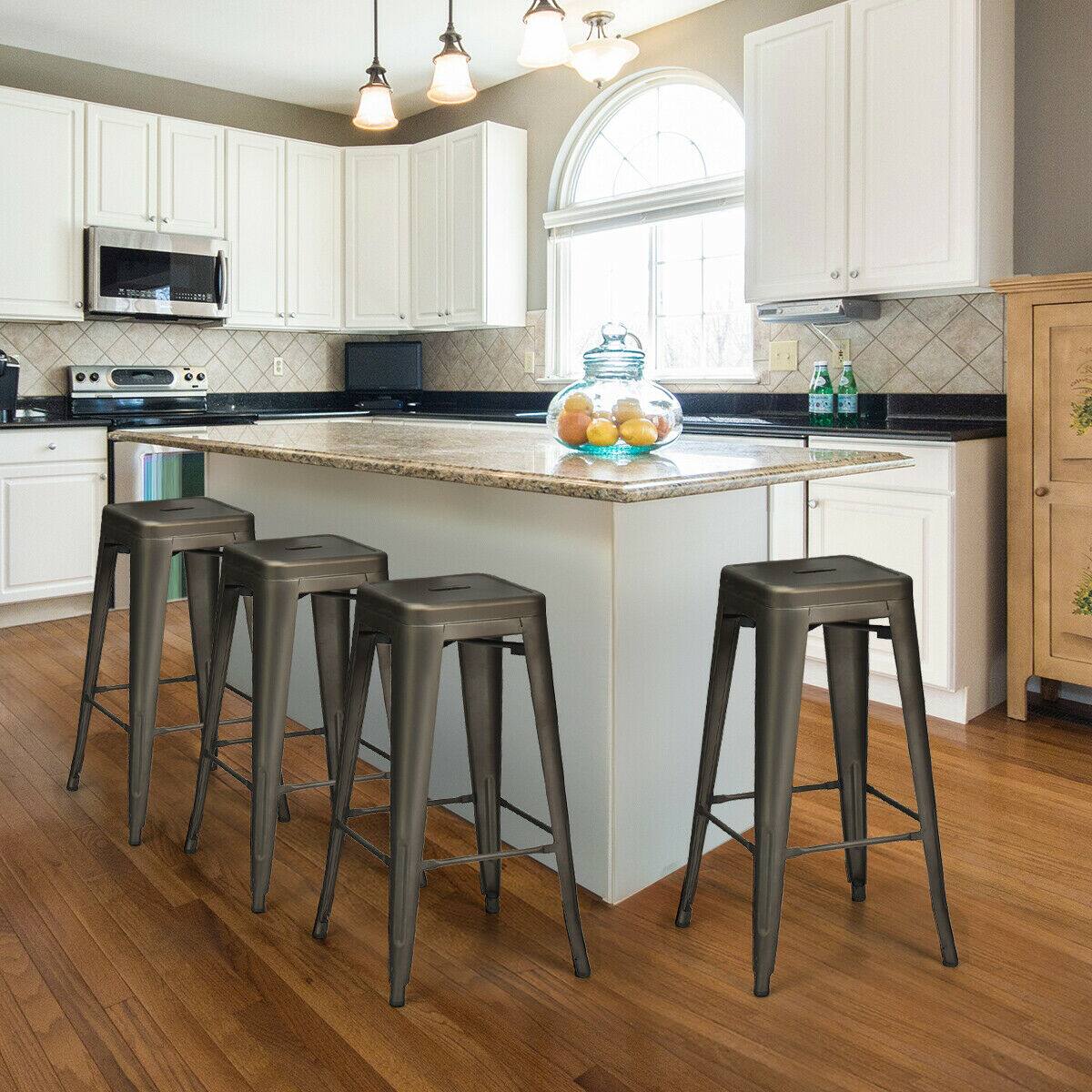 Alt View 3. Costway - Costway Set of 4 Metal Bar Stools 30" Bar Height Barstools Industrial w/ Low Back - Gun.