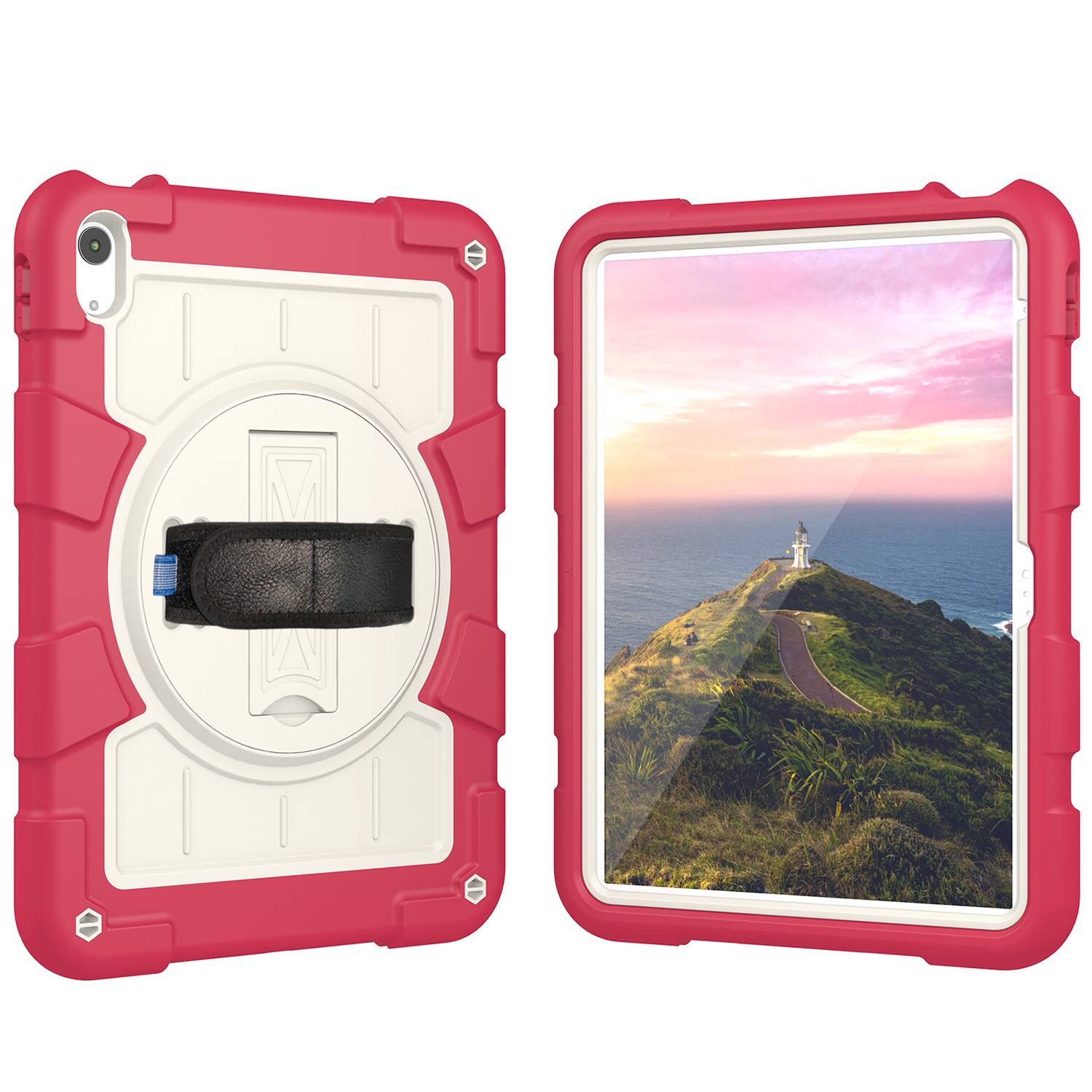 Alt View 4. Dteck - Heavy Duty Rugged Case for Apple iPad (A16) 11" 2025 & iPad 10.9" (10th Gen 2022),With Built-in Kickstand+Shoulder Strap - Red.