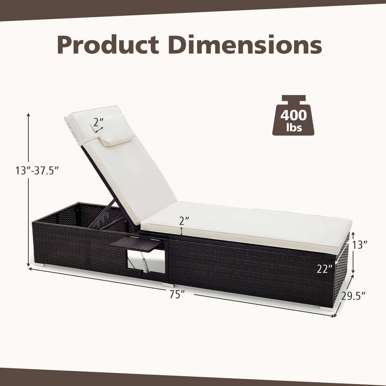 Product Dimensions: 2" x 4" x 400 lbs x 13"-37.5" x 2" x 13" x 22" x 75" x 29.5"