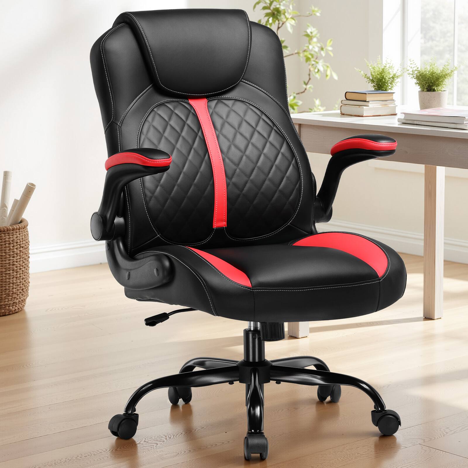Alt View 5. GTPlayer - Ergonomic Office Chair with Flip-Up Armrests High-Density Foam Seat Executive Computer Chair，Red - Red.