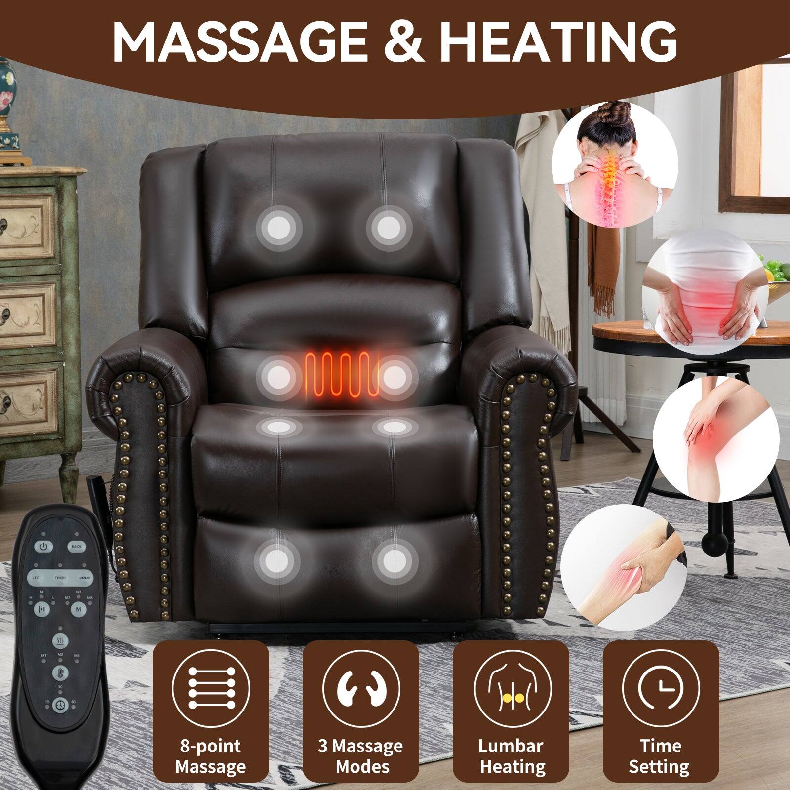 MASSAGE & HEATING
8-point Massage
3 Massage Modes
Lumbar Heating
Time Setting