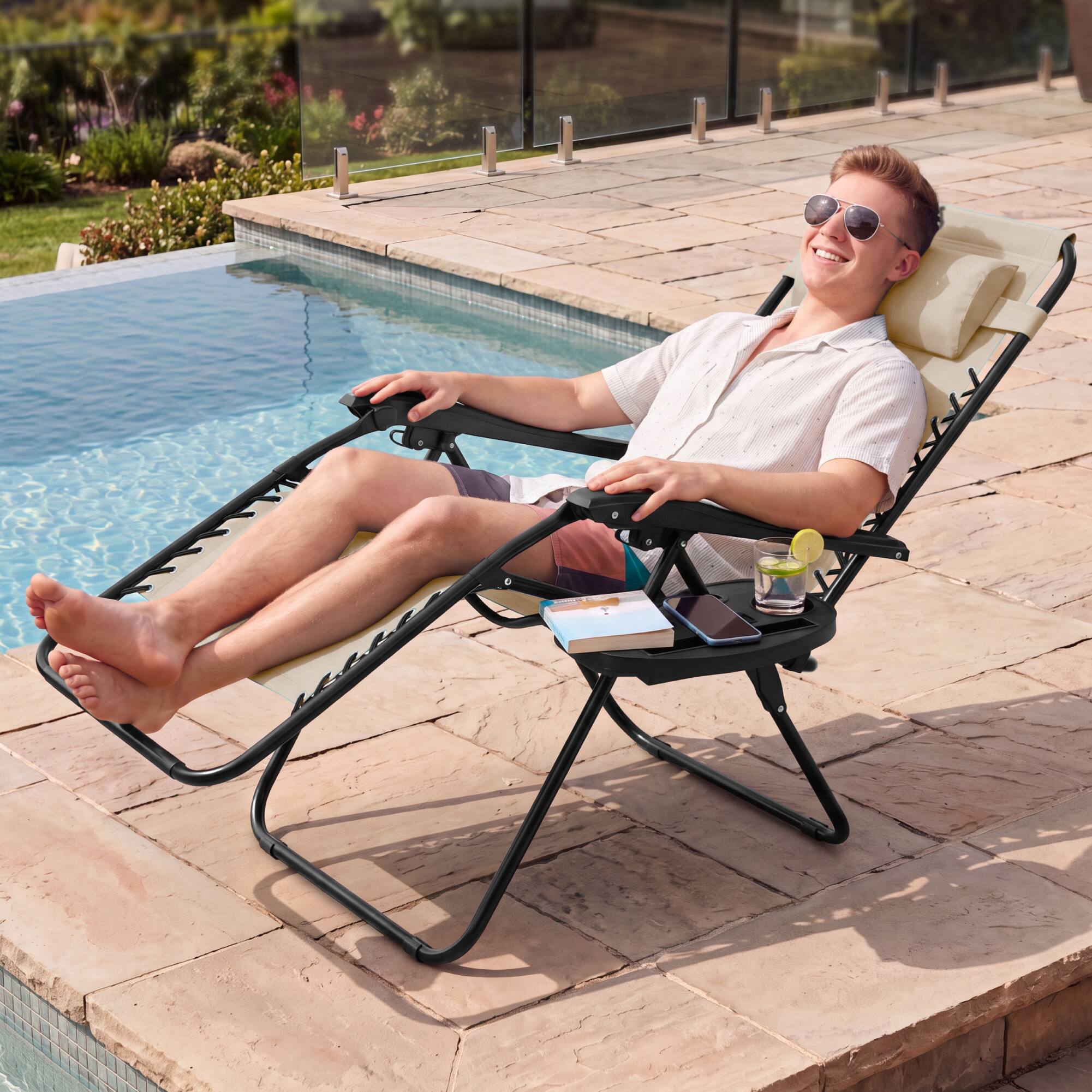 Alt View 8. Best Choice Products - Best Choice Products Padded Zero Gravity Chair with Side Tray & Adjustable Headrest - Sand - Sand.