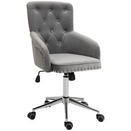 Homcom - Modern Desk Chair with Velvet Back, Nailhead Trim - Gray