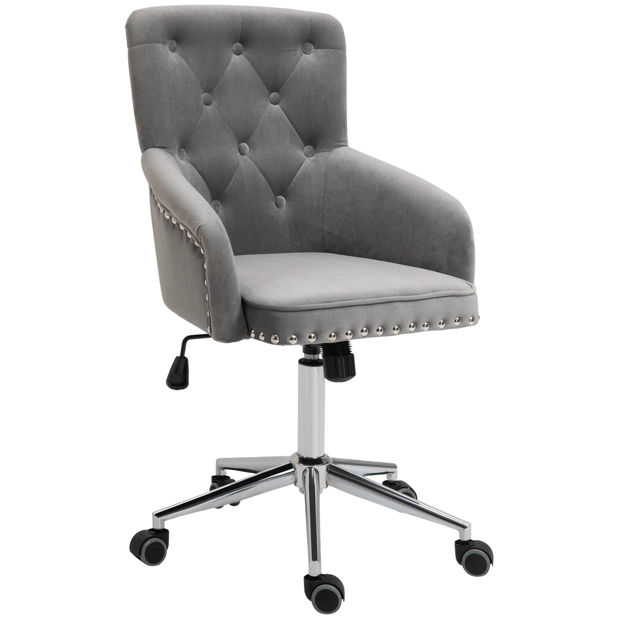 Front. Homcom - Modern Desk Chair with Velvet Back, Nailhead Trim - gray.