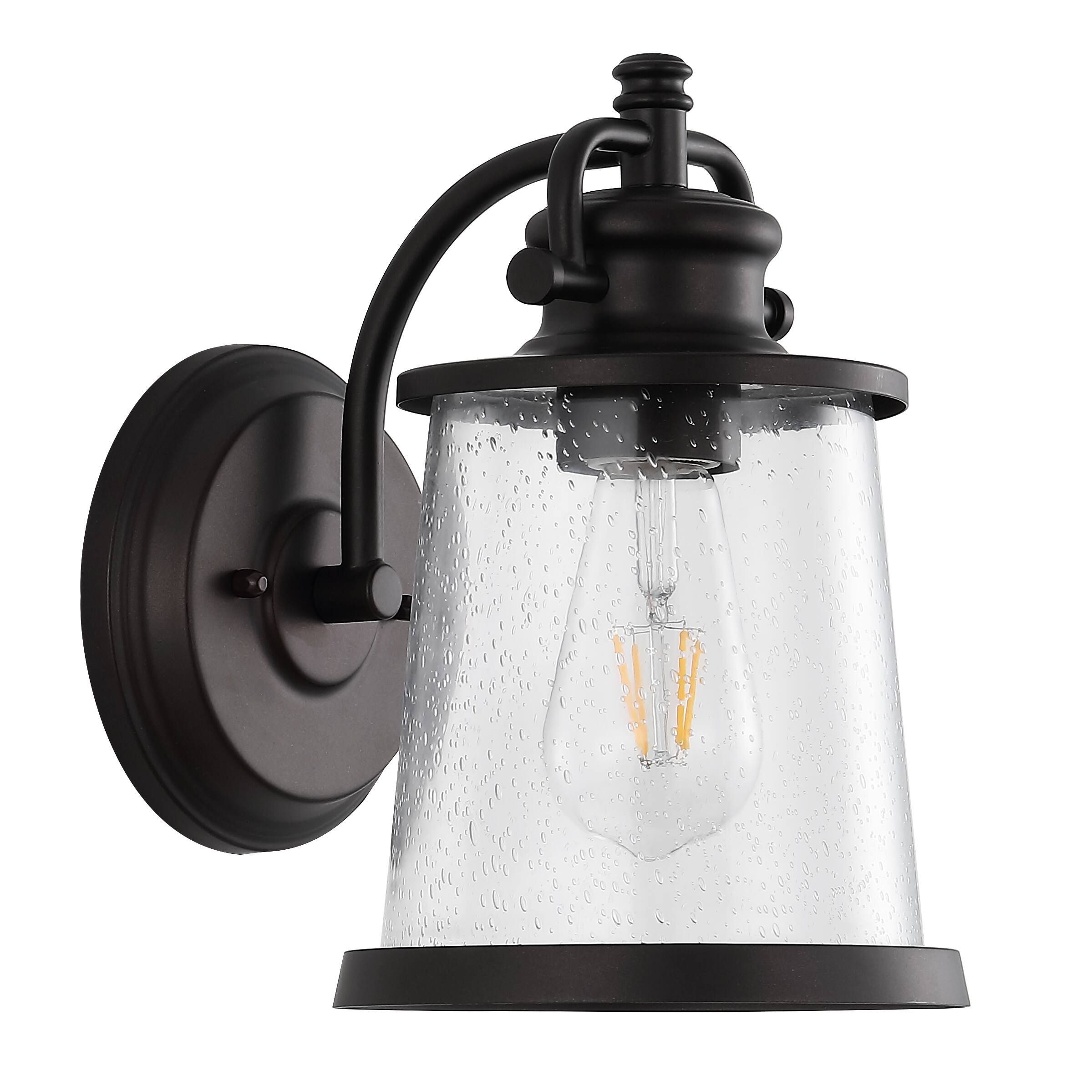 Alt View 10. Jonathan Y - Marais 6.75" Iron/Seeded Glass Vintage Rustic LED Outdoor Sconce, Oil Rubbed Bronze - Oil Rubbed Bronze.