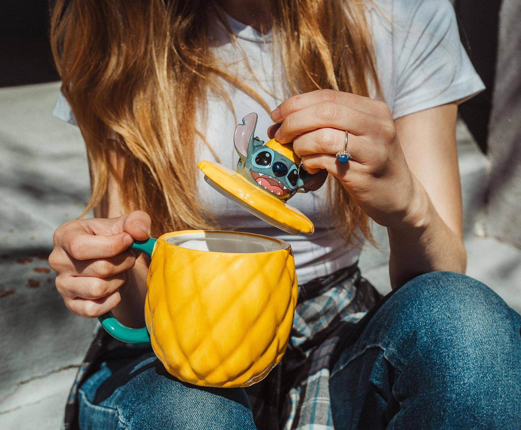 Alt View 2. Silver Buffalo - Disney Lilo & Stitch Pineapple 3D Sculpted Ceramic Mug With Lid | Holds 20 Ounce - Yellow.