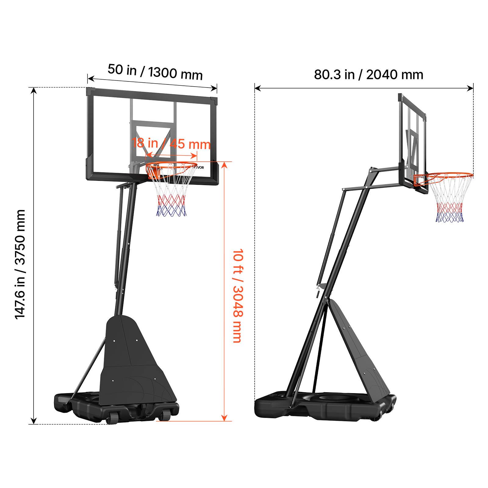 50 in / 1300 mm  
80.3 in / 2040 mm  
18 in / 45 mm  
147.6 in / 3750 mm  
10 ft / 3048 mm