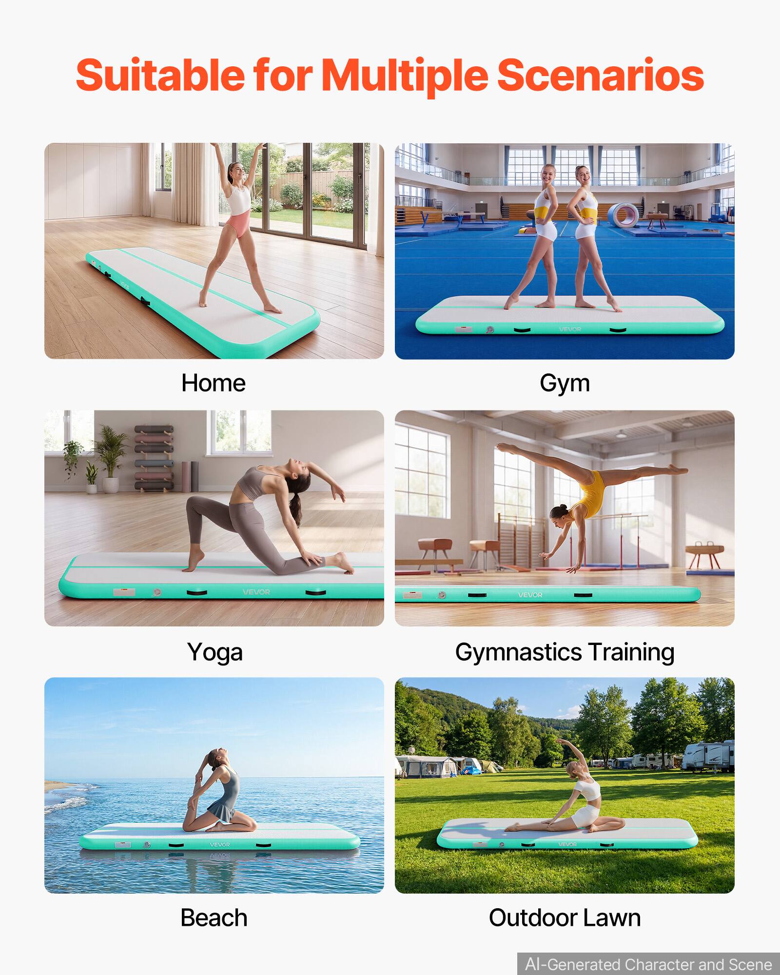 Suitable for Multiple Scenarios

- Home
- Gym
- Yoga
- Gymnastics Training
- Beach
- Outdoor Lawn

AI-Generated Character and Scene