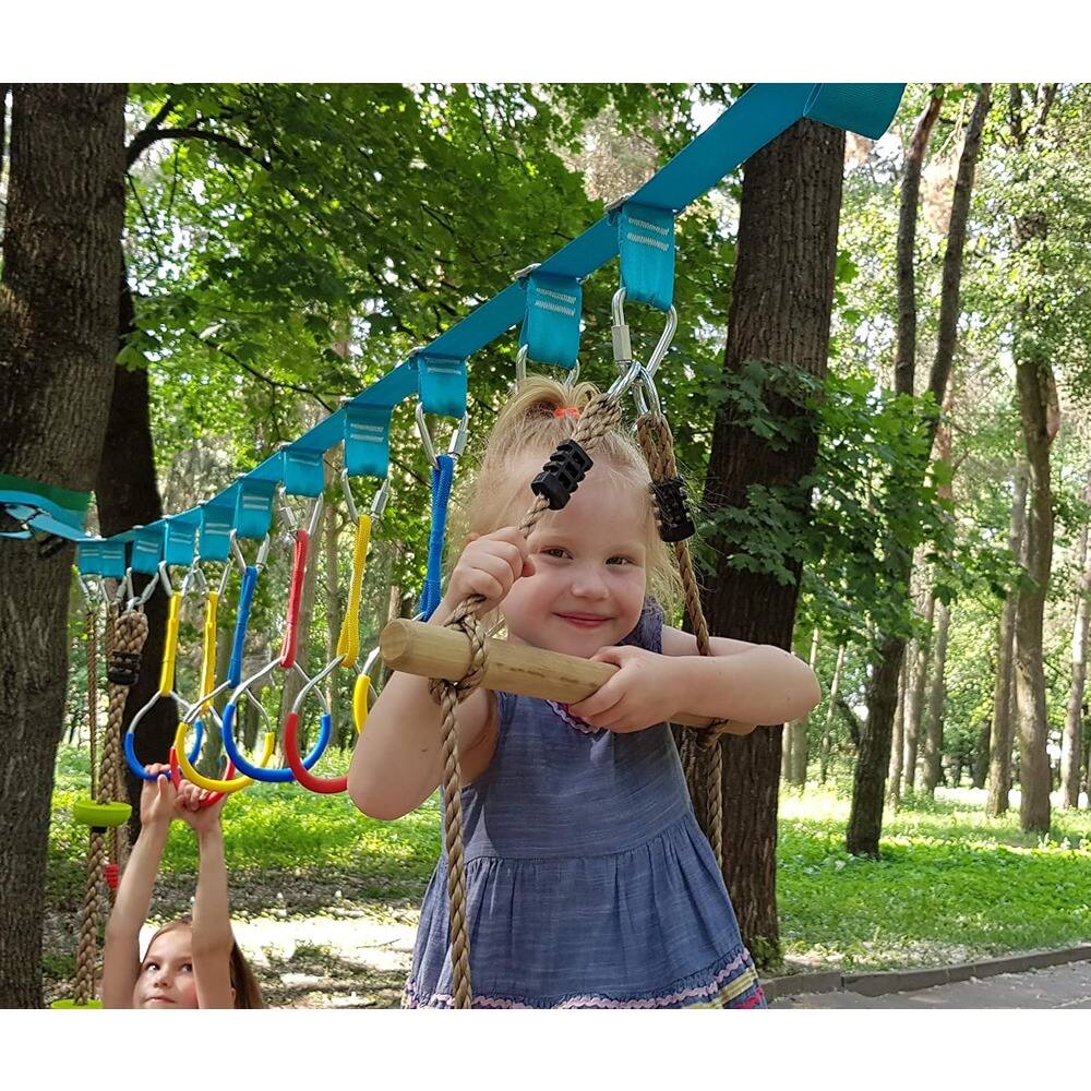 Alt View 1. MOSZAR LLC - Kids Climbing Rope Ladder, 6.5' x 16", Indoor/Outdoor Anchored Play Ladder.