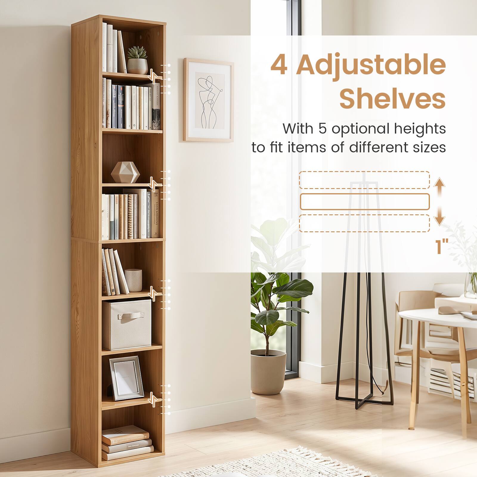 4 Adjustable Shelves With 5 optional heights to fit items of different sizes