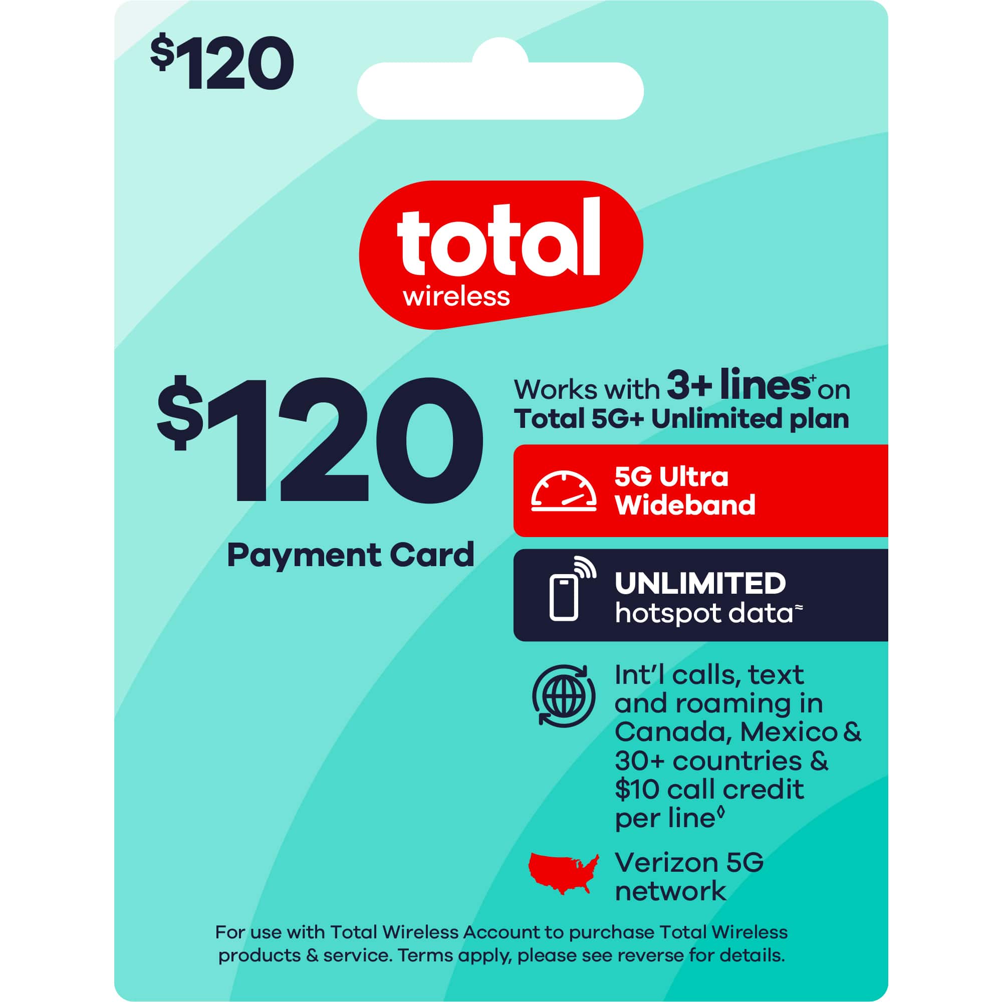 Total Wireless - $120 Prepaid Payment Card [Digital] - Front_Zoom